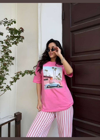 Женская яркая базовая хлопковая футболка с веселым принтом розовый хлопок. Україна - (339402815)