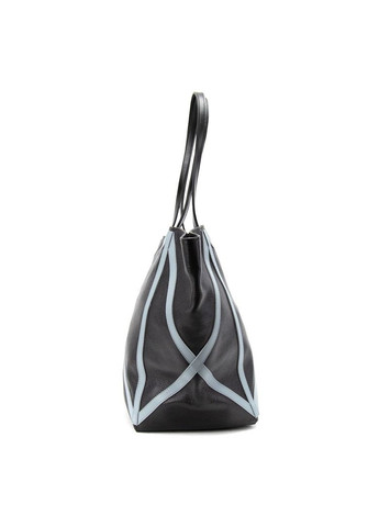 Женская вместительная классическая сумка шопер на плечо из натуральной кожи флотарий с акцентными голубыми швами повседневная RoyalBag CH-4835ABL-FL (362379467)