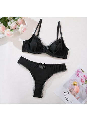 Черный демисезонный женский комплект белья бюстгальтер и трусики в сеточку No Brand Білизна жіноча