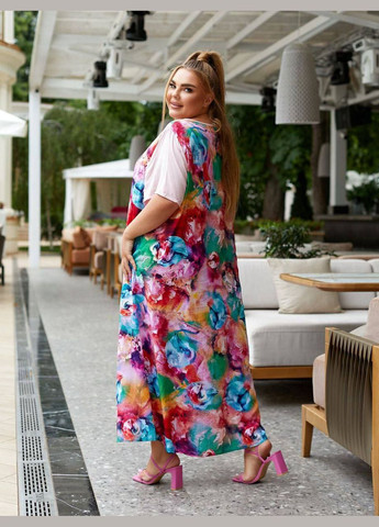 Пудровое повседневный платье летняя свободная popluzhnaya
