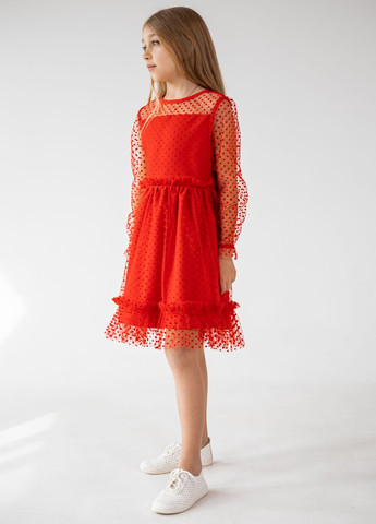 Алое красивое нарядное праздничное фатиновое платье для девочки красное.. LeMien (324271621)