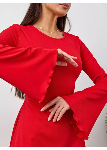 Красное повседневный, вечернее, кэжуал, деловое женское платье клеш No Brand однотонное