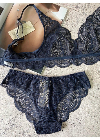 Синий нижнее белье синего цвета, прозрачный бюст, трусики кружевные Weiyesi
