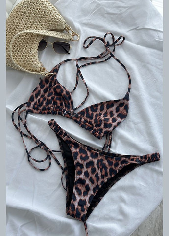 Комбінований літній купальник шторки з принтом леопард - sea mood kari shop atelier принтований s/m (186sw-21bi-le) Ova Ova Brand