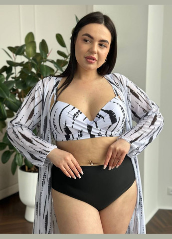 Чорно-білий літній купальник жіночий роздільний + туніка батал роздільний No Brand