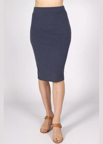 Темно-серая офисная юбка-карандаш женская по колено, классическая, трикотажная, однотонная, с разрезом сзади. No Brand карандаш