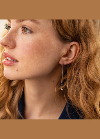 Висячие золотые серьги Украинка (голубые и желтые фианиты) с08102 Oniks (264025190)