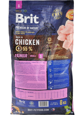 Сухой корм для щенков и молодых собак мелких пород Junior Sсо вкусом курицы 8 кг (8595602526246) Brit Premium (366081659)