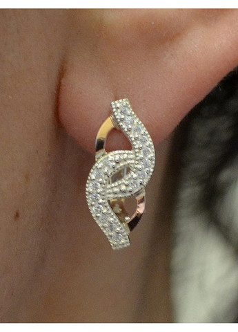 Срібні сережки з золотими напайками і фіанітами Silver Style (367112334)