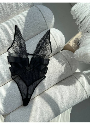 Боді чорне сіточне з акцентом на бюст та V-подібним вирізом Vital-Textile 924/9 (361853779)