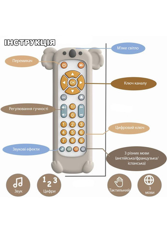 Музыкальная игрушка, интерактивный детский пульт с подсветкой, звуками, 3 языками (EN/FR/ES), силиконовый No Brand (366303831)