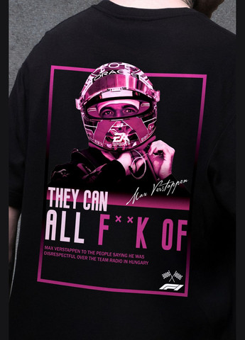 Чорна чоловіча оверсайз футболка з принтом verstappen з довгим рукавом Without