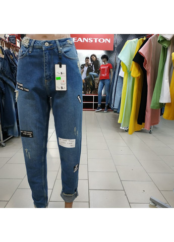 Джинсы MOM женские с надписями рваные коттон 28 голубые Bark - (350349603)