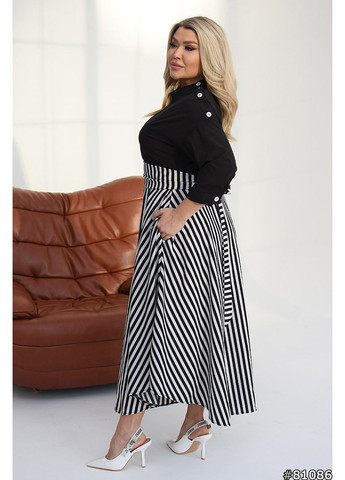 Черное праздничный, повседневный женское платье меди а-силуэт Avanti в полоску