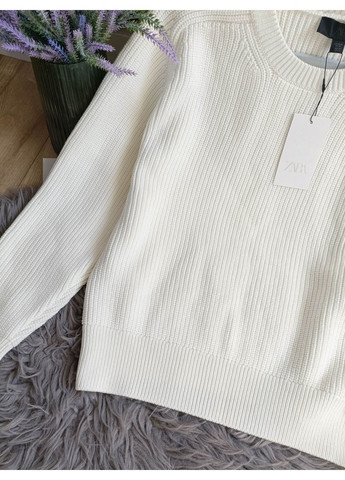 Белый демисезонный трикотажный свитер оборотного переплетения Zara
