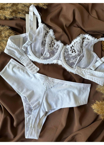 Белый комплект кружевной бюстгальтер и трусики-бразилиано 11830 белый Lanny Mode