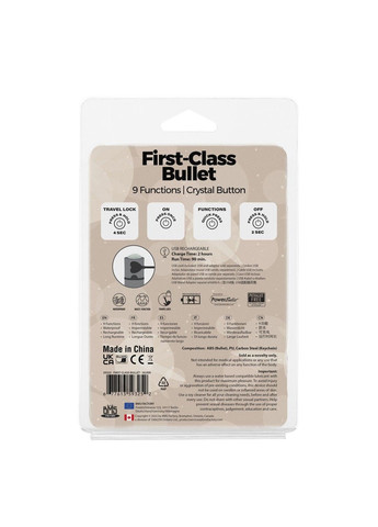 Віброкуля First-Class Bullet 2.5″ with Key Chain Pouch, Silver, 9 режимів вібрації PowerBullet (316231708)