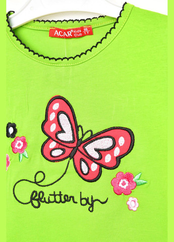 Красный летний костюм детский для девочки зеленого цвета с принтом брючный Let's Shop