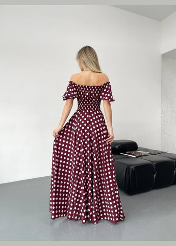 Бордова повсякденний, вечірня, кежуал жіноча сукня з відкритими плечима Style Point з квітковим принтом