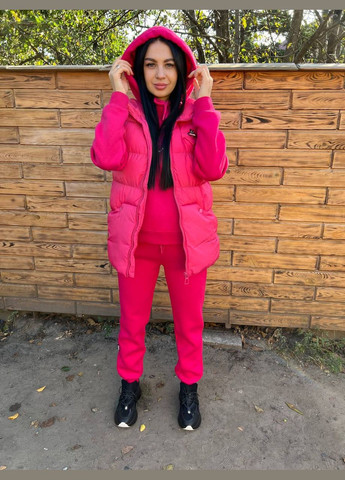 Женский малиновый прогулочный костюм-тройка на флисе с жилеткой Raw (315762886)