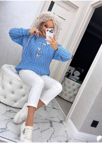 Голубой демисезонный женский свитер пуловер No Brand