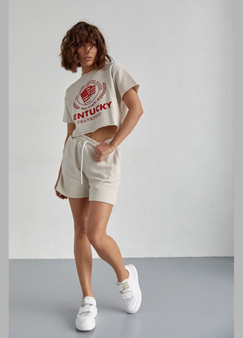 Женский спортивный комплект со шортами и футболкой - бежевый цвет, L (sku_9295) No Brand (315391022)