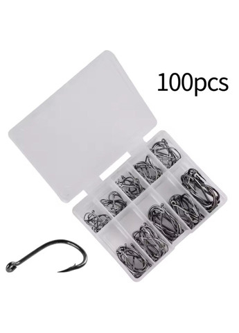 Набор рыболовных крючков 100 шт., 11-20 мм, с кольцом, черные No Brand (340916664)