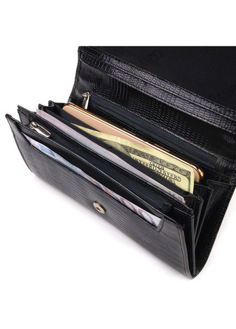 Жіночий гаманець із монетницею з натуральної фактурної шкіри 21527 Чорний Canpellini (306881356)