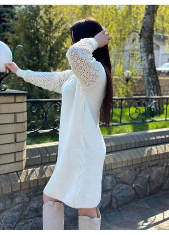 Молочна святковий, повсякденний, кежуал жіноча в’язана сукня вільного крою No Brand однотонна