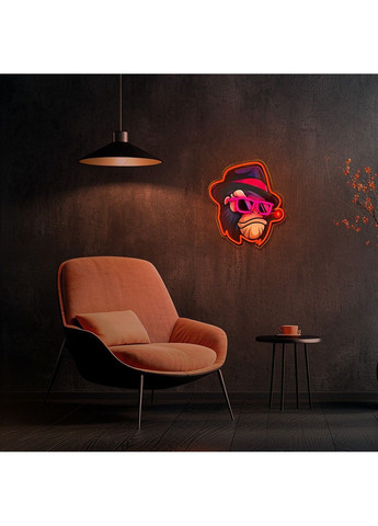 Настінний неоновий світильник "Gangsta Monkey" багатоколірний RGB на батарейках/USB 31x35 см Smarti (371330776)