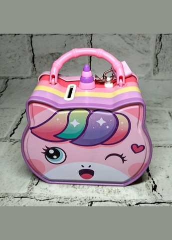 Скарбничка для грошей дитяча для дівчинки Єдиноріг металева із замочком 14х12х7 см Рожева No Brand (325428494)