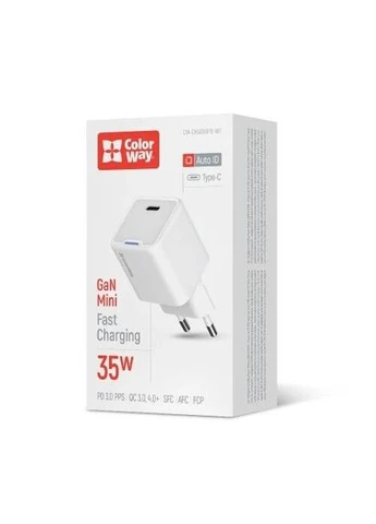 Мережевий зарядний пристрій,, 35 Вт, GaN, 1xType-C (PD3.0), Auto ID (CW-CHS056PD-WT) 000-CW-CHS056PD-WT Colorway (395347549)