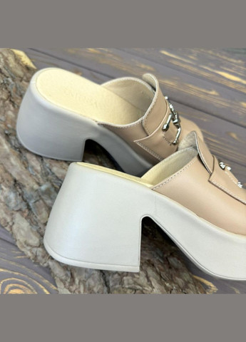 Цветные сабо женские кожаные на широком устойчивом каблуке, цвет латте. 37 размер Vasha para