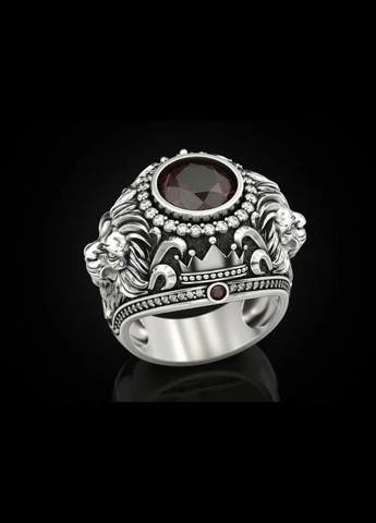 Мужское кольцо с изображением головы льва и крупным красным камнем, серебристое, 21 размер Liresmina Jewelry (340111556)