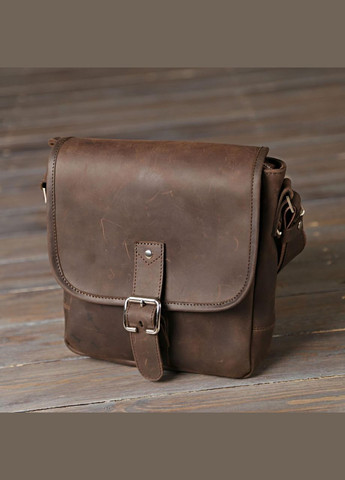 Чоловіча шкіряна сумка через плече планшет месенджер із натуральної шкіри коричнева 22*23*7 см Shvigel (329149780)
