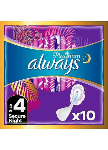 Гігієнічні прокладки, розмір 4, 10 шт. Platinum Secure Night 10шт (1203672-136867) Always (368602137)