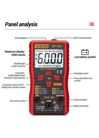 M118A цифровой мультиметр тестер автоматический Aneng (361856972)