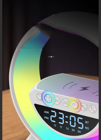 Настільний годинник BT-3401 з бездротовою зарядкою, лампою-нічником, будильником та вбудованою Bluetooth колонкою No Brand (315341905)