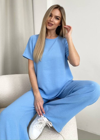 Базовый легкий повседневный летний костюм двойка: футболка + штаны палаццо Allthings (370299266)