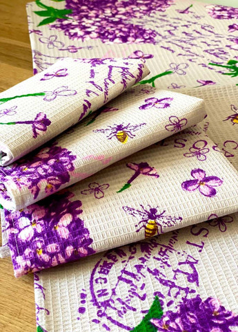 Рушники вафельні "Бузок" 55х35 см (комплект 4шт) Homedec квітковий комбінований