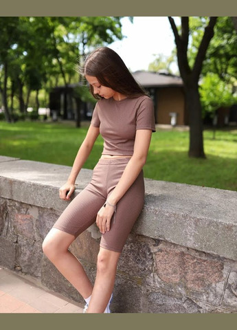 Коричневий літній комплект для дівчинки підлітковий (топ+велосипедки) hc (h001-6381-103-1) No Brand