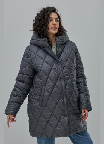 Графитовая теплая куртка для беременных графитового цвета на кнопках Юла мама