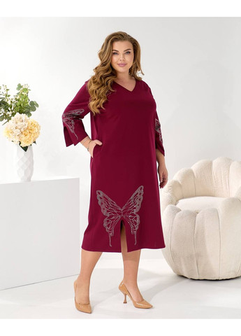Бордова вечірня стильна сукня міді з декором метелик замір в описі DK/DL Мода без кордонів однотонна