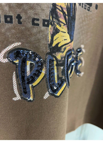 Футболка женская Yihanbeibei 1669 оверсайз теплая фотография девушка пайетки плотный трикотаж one size коричневая No Brand - (318126812)