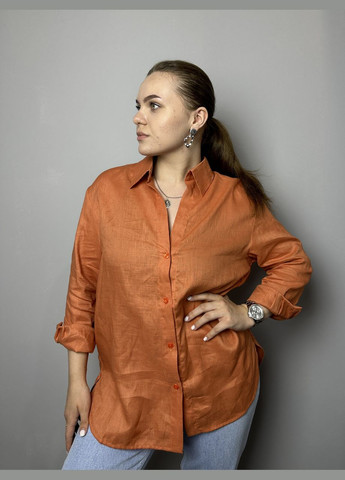 Помаранчева демісезонна блуза жіноча лляна базова руда напівбатал mktrg3579-3 Modna KAZKA