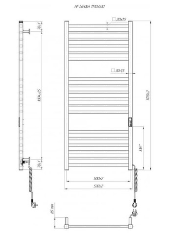 Электрический полотенцесушитель HF London 1170х530 TR K мат Mario (318681204)