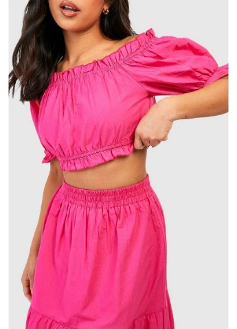 Темно-розовый летний комплект (юбка,топ) Boohoo