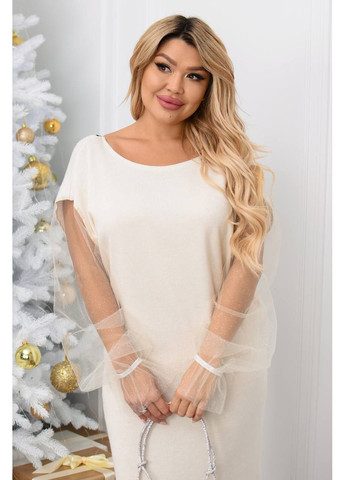 Молочное праздничный платье из ангорки двусторонней и металлической бахромой, эффектное и эластичное — замеры в описании силуэтная DK/DL Мода без кордонів однотонное