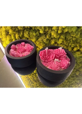 Соєва свічка рожеві квіти у кашпо Handmade (391460260)