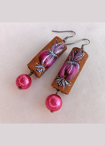 Серьги ручной работы из дерева корицы "Розовая Фуксия" No Brand (349843311)